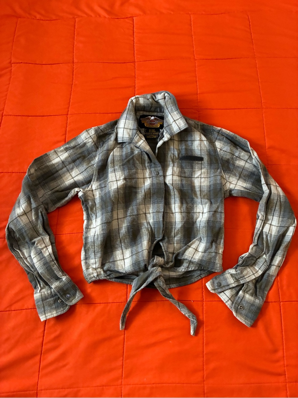 Y2K Harley Davidson Womens Flannel Plaid Crop Top Tie Front Biker Core XS